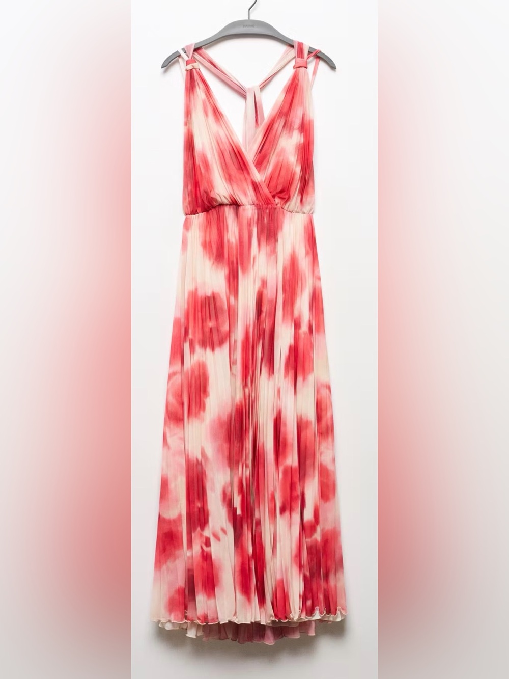Mango Red and Cream Tie-Dye V-Neck Maxi Dress - Picture 2 of 4